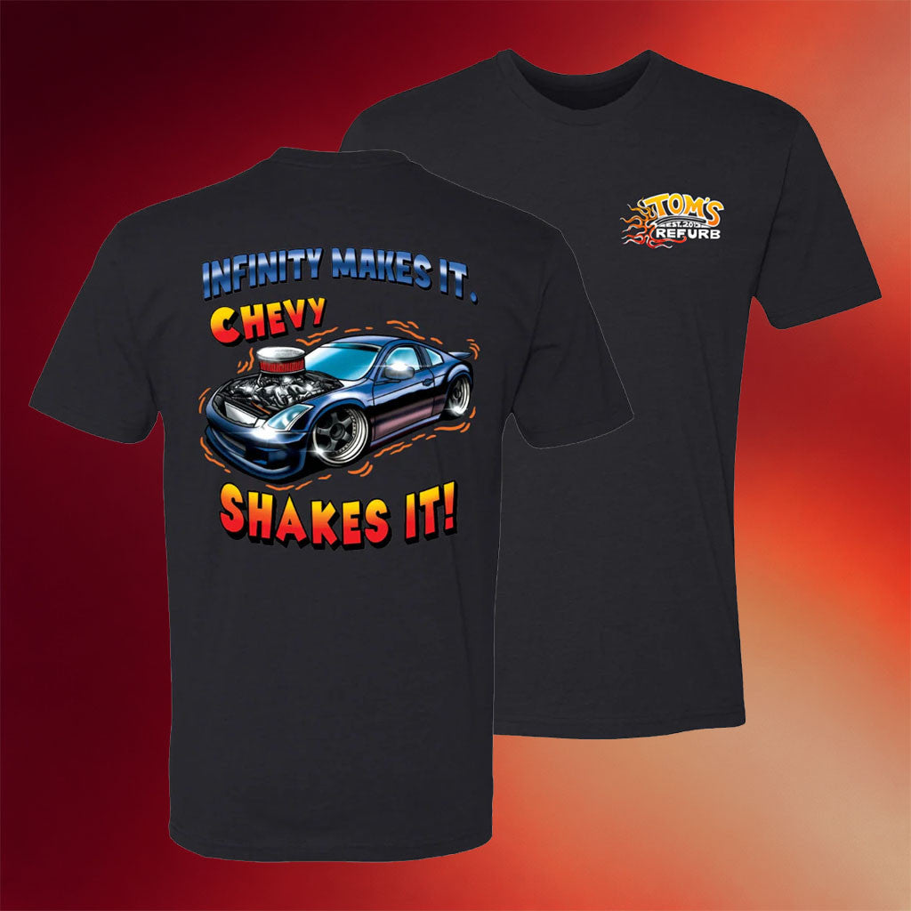 Tom's Refurb Merch 2026 G53 T-Shirt Infinity Makes It Chevy Shakes It Shirt Gifts For Him - Merchluma