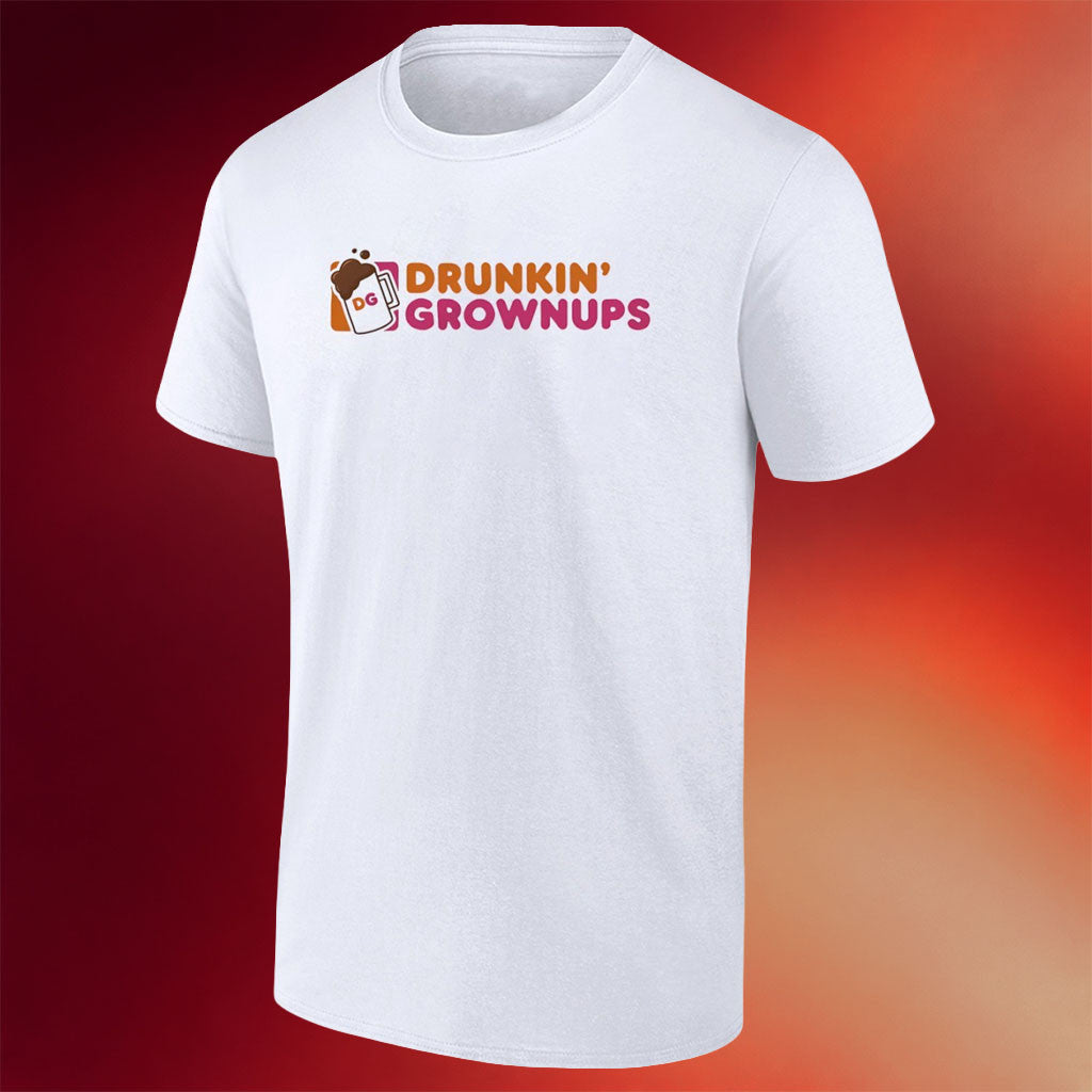 Dunkin Runs On Merch 2026 Drunkin Grownups Logo Dunkin Donuts Parody T-Shirt Gifts For Him - Merchluma