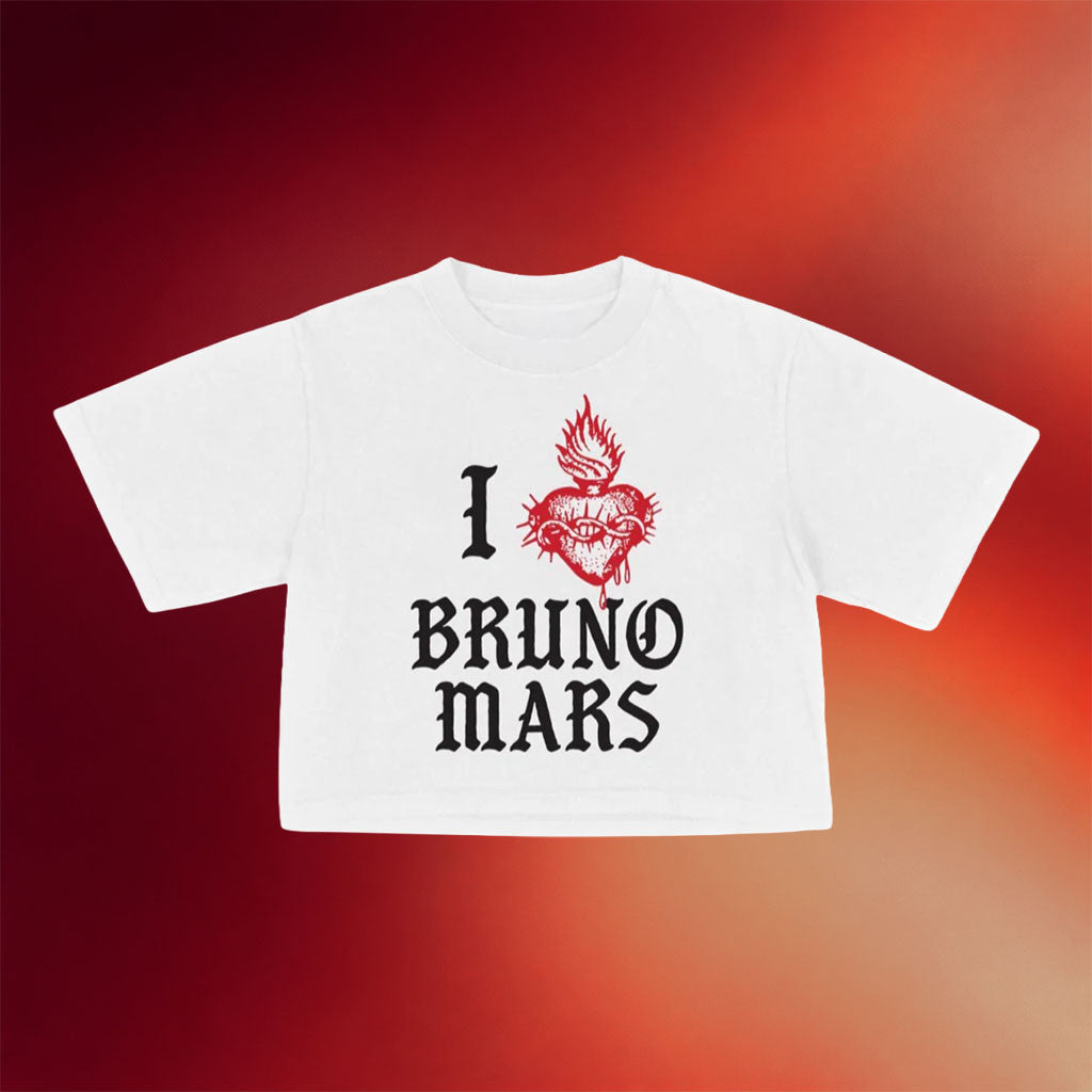 Bruno Mars Merch 2026 I Heart Bruno Cropped T-Shirt Music Lover Gifts For Sisters - Merchluma