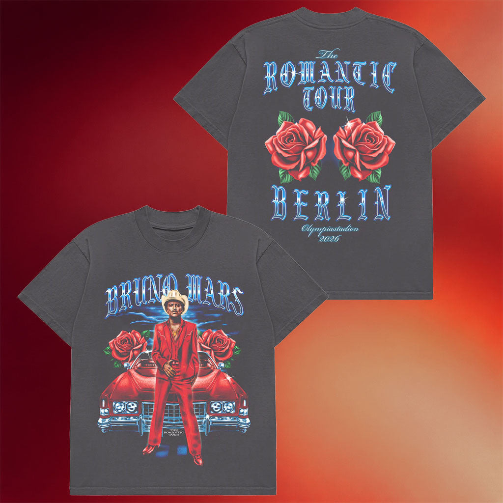 Bruno Mars Merch 2026 Berlin The Romantic Tour Vintage T-Shirt Bruno Mars Romantic Tour Merch - Merchluma