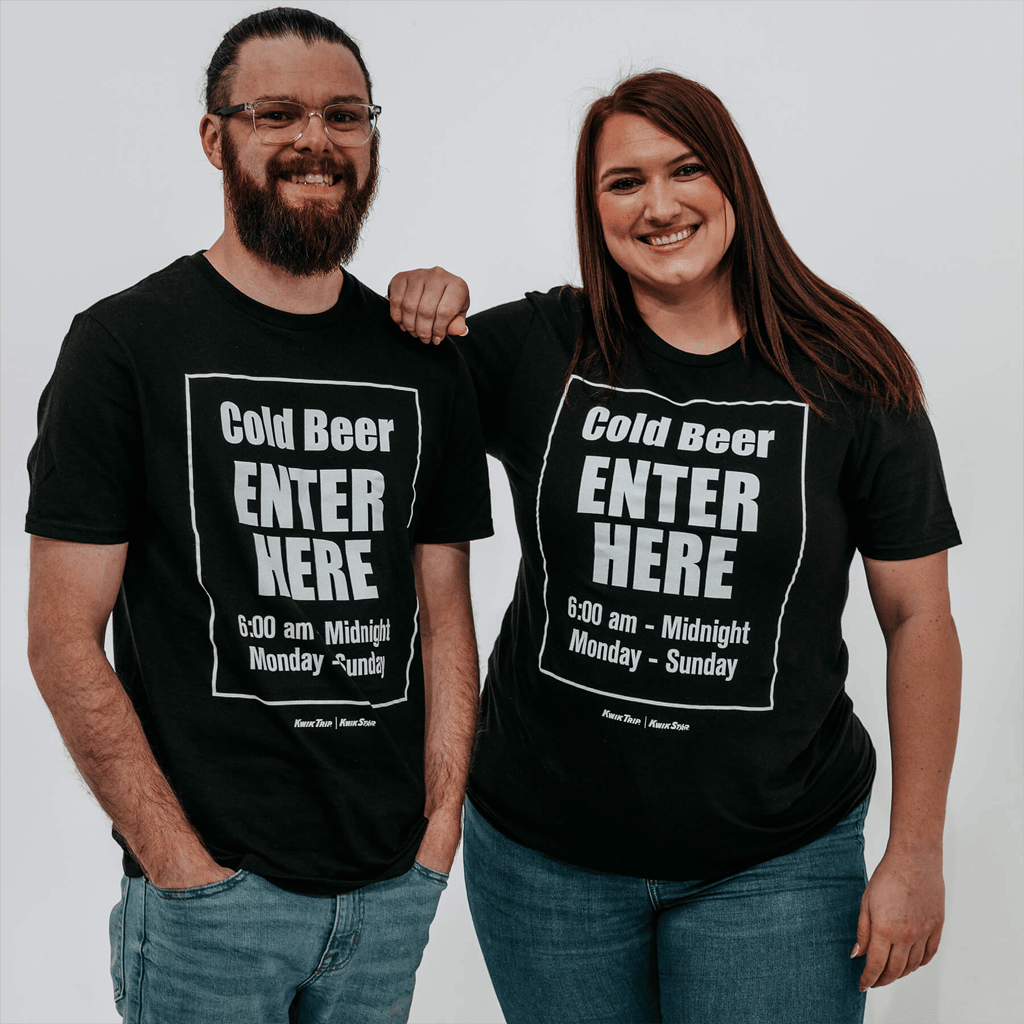 Kwik Trip Merch 2026 Beer Cave T-Shirt Gold Beer Enter Here Shirt Gifts For Him Her - Merchluma