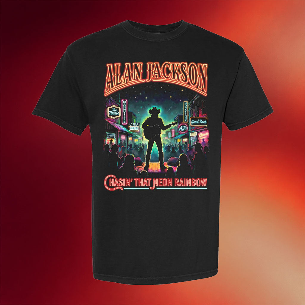 Alan Jackson Merch 2026 Chasin'Neon Rainbow Black T-Shirt AJ Finale Merch Gift For Fathers - Merchluma