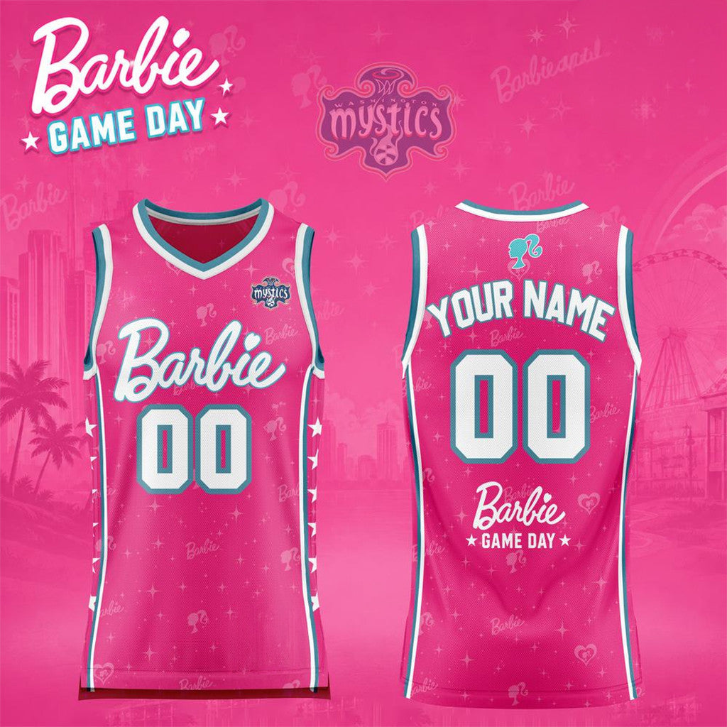 Personalized Washington Mystics Barbie Game Day 2026 Basketball Jersey Pink Mystics Merch - Merchluma