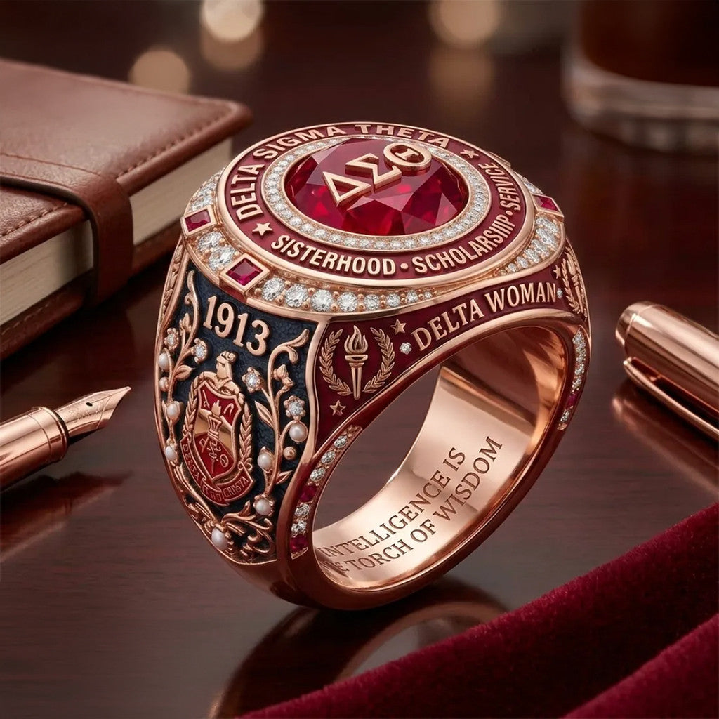Delta Sigma Theta Sorority Crest Rose Gold Ring Birthday Gifts Ideas For Her - Merchluma