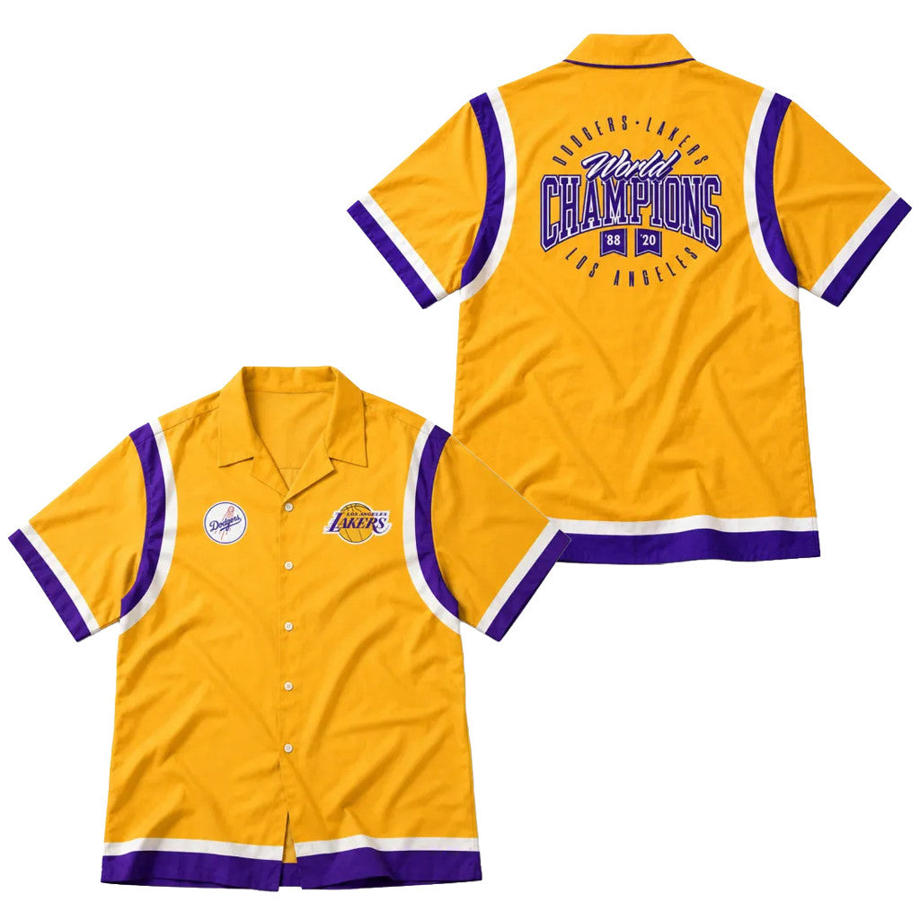 2026 LA Dodgers X LA Lakers Night Hawaiian Shirt World Champions Aloha Shirt Sports Fan Merch - Merchluma