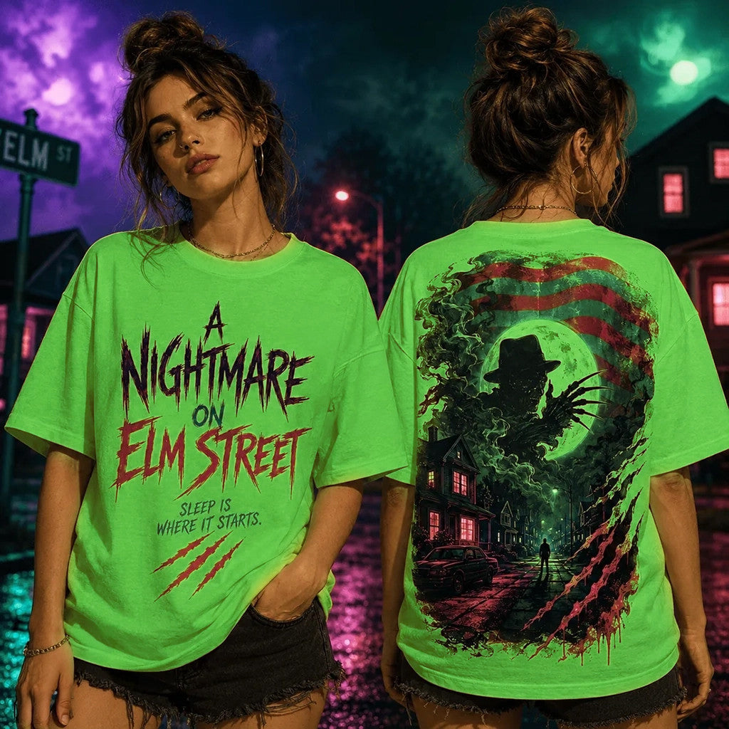 A Nightmare On Elm Street Neon Green T-Shirt Sleep Is Where It Starts Shirt Horror Fan Gifts - Merchluma