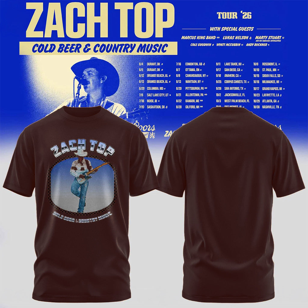 Zach Top Merch Cold Beer And Country Music Tour 2026 Shirt Music Lover Gifts For Him - Merchluma