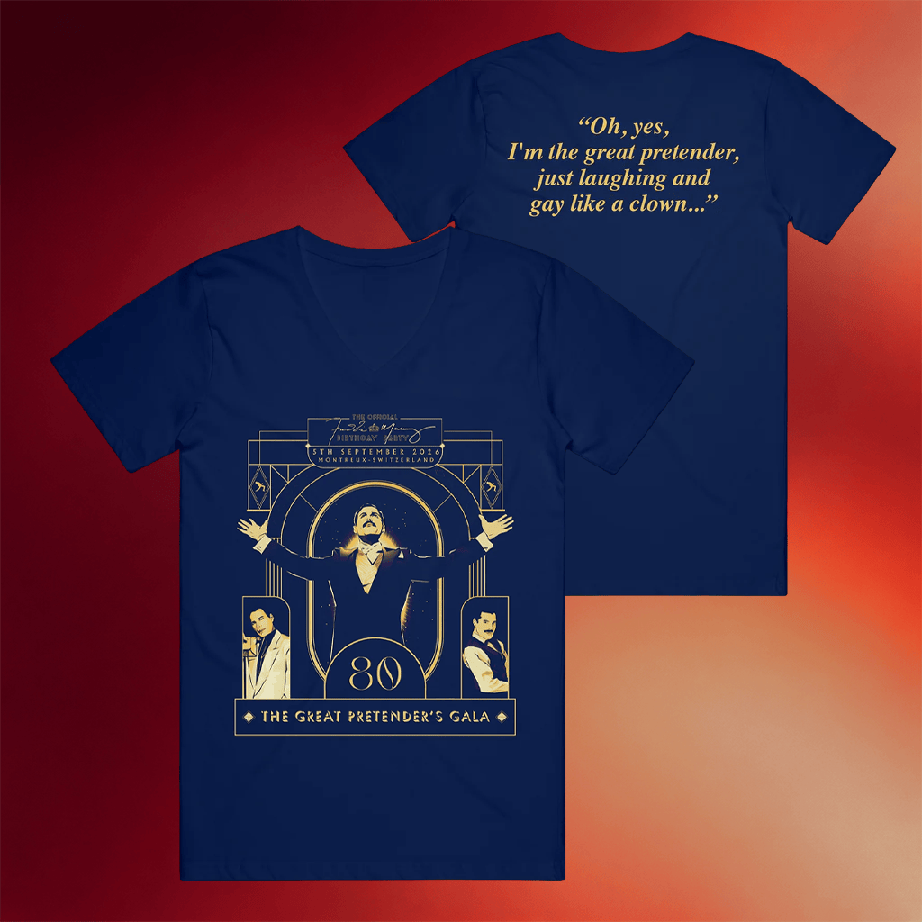 Queen Merch Freddie Mercury 2026 Birthday Party Event V-Neck T-Shirt The Great Pretender's Gala - Merchluma