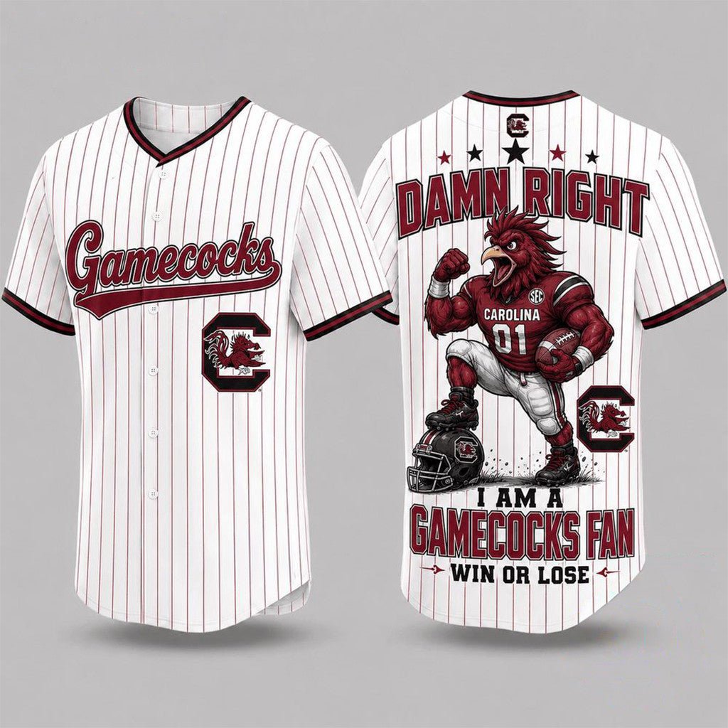 Damn Right I Am A Gamecocks Fan Baseball Jersey South Carolina Merch Gift For Sport Fans - Merchluma