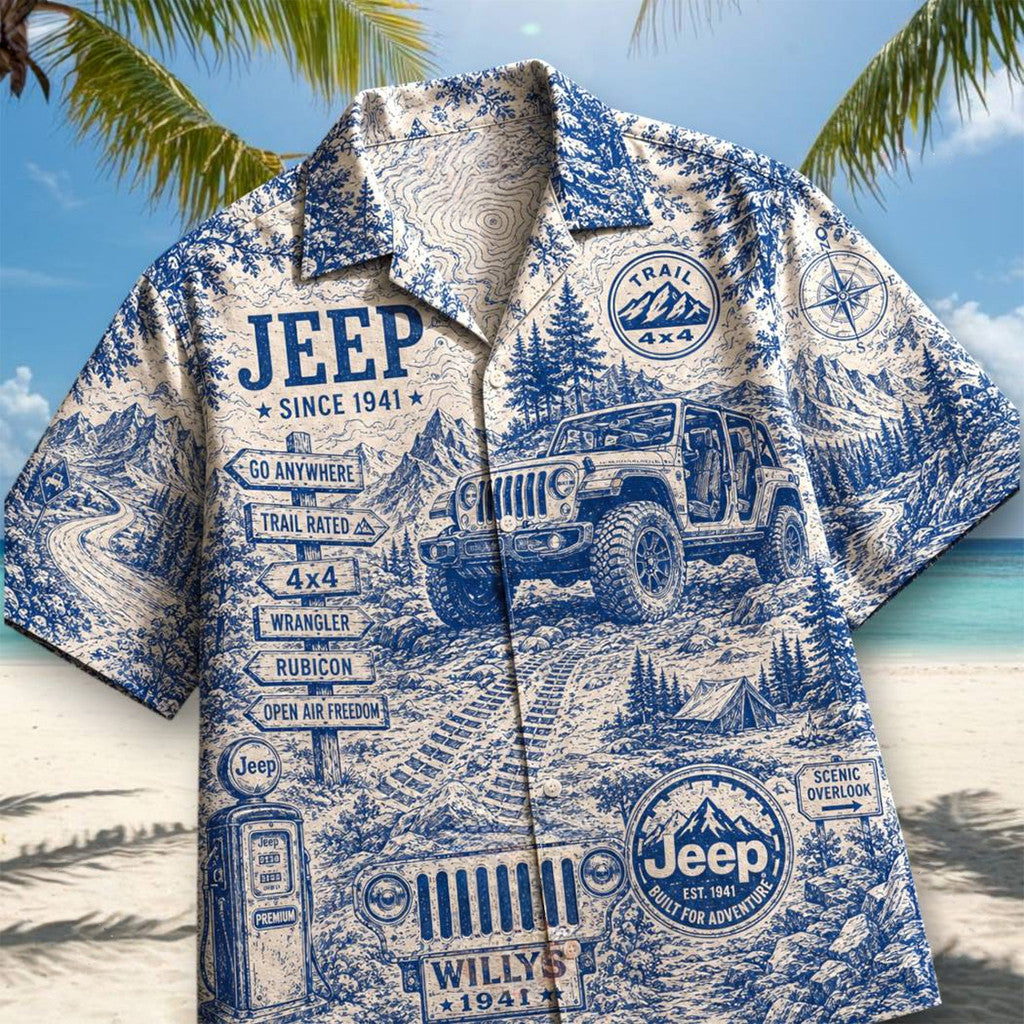 Jeep Scenic Toile De Jouy Style Hawaiian Shirt Jeep Since 1941 Merch Birthday Gifts For Him - Merchluma