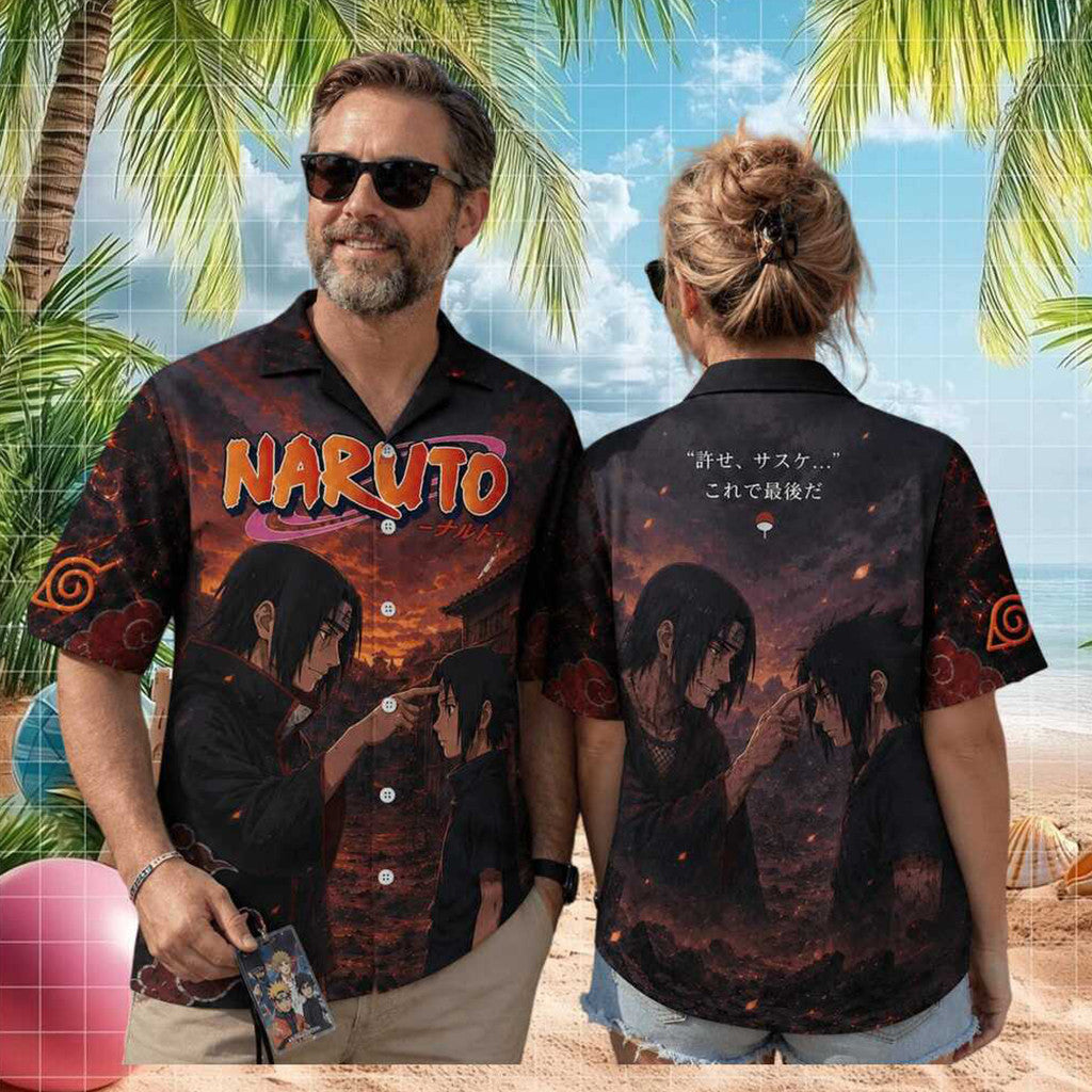 Naruto Anime Merch Itachi Uchiha Sasuke Farewell Moment Fans Emotional Hawaiian Shirt Fan Gift - Merchluma