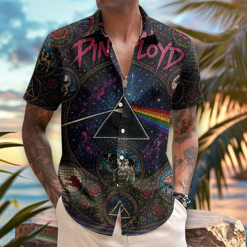 Pink Floyd Dark Side Of The Moon Stained Glass Hawaii Shirt Pink Floyd Merch Gift Ideas For Him - Merchluma