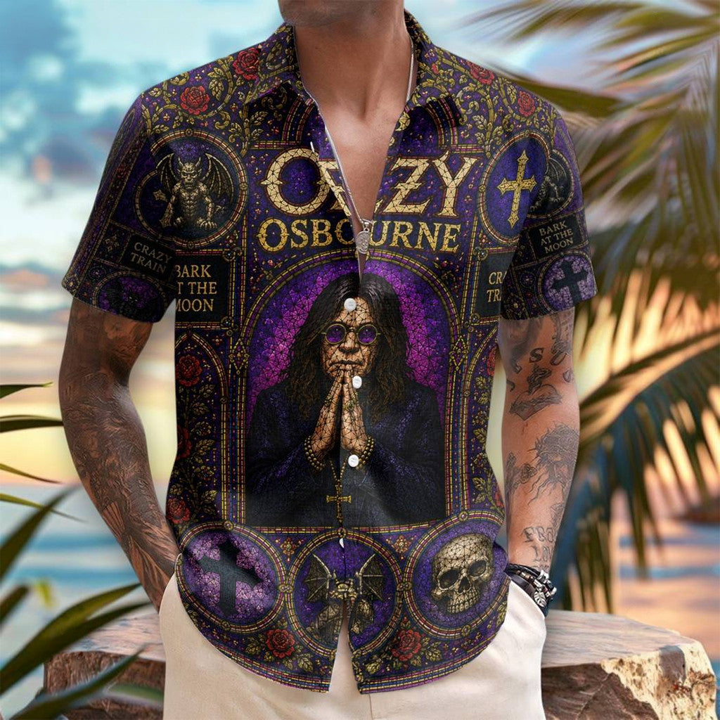 Ozzy Osbourne Gothic Stained Glass Hawaiian Shirt Ozzy Osbourne Merch Meaningful Gifts - Merchluma