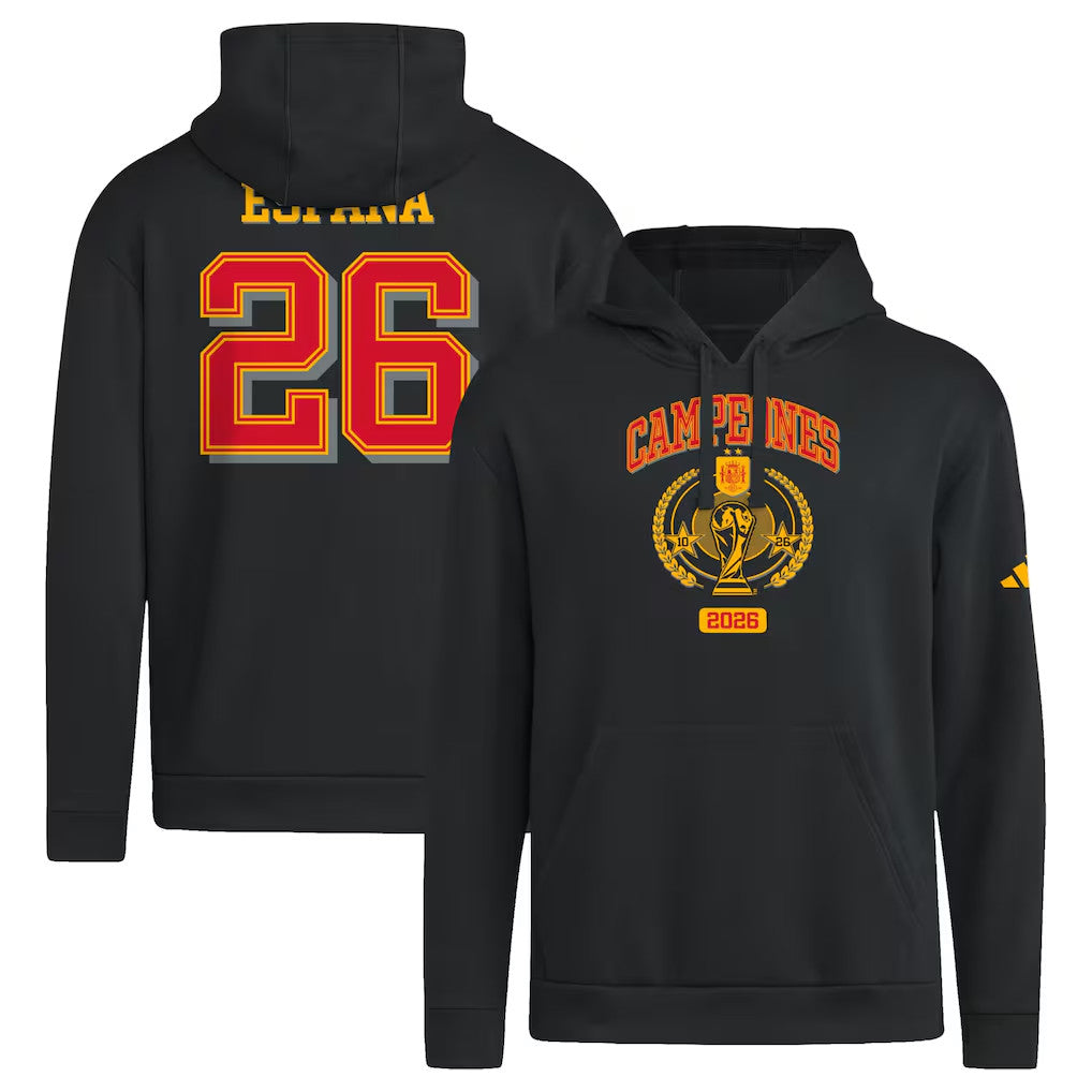 Spain World Cup Champions Merch Spain National Team 2026 World Cup Champions Trophy Hoodie Black - Merchluma