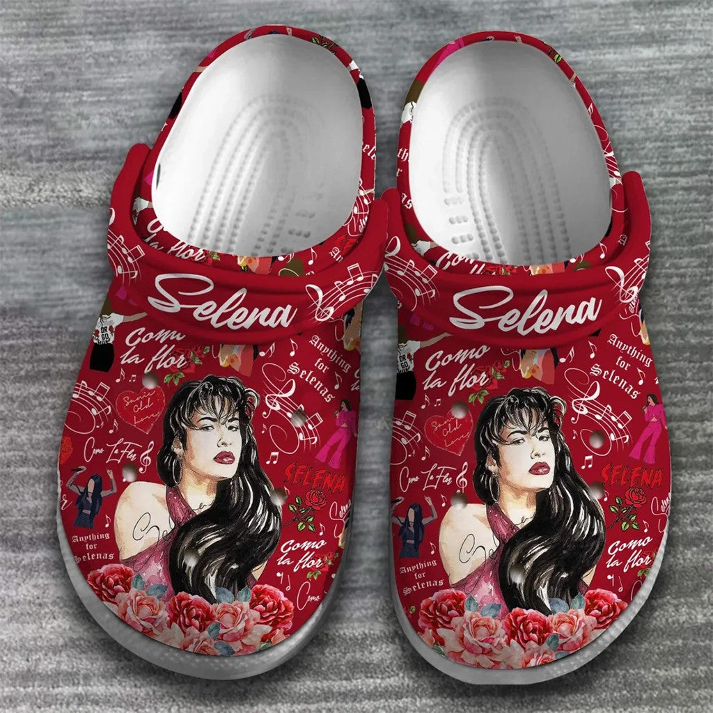 Selena Rose Floral Pattern Crocs Shoes Selena Merch Birthday Gift Ideas For Brother - Merchluma