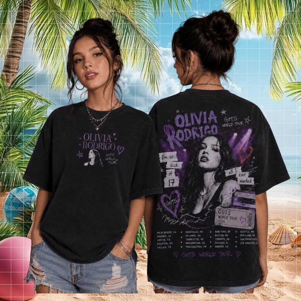 Olivia Rodrigo Guts World Tour 2026 Pop Music T-Shirt Olivia Rodrigo Merch Present Ideas - Merchluma