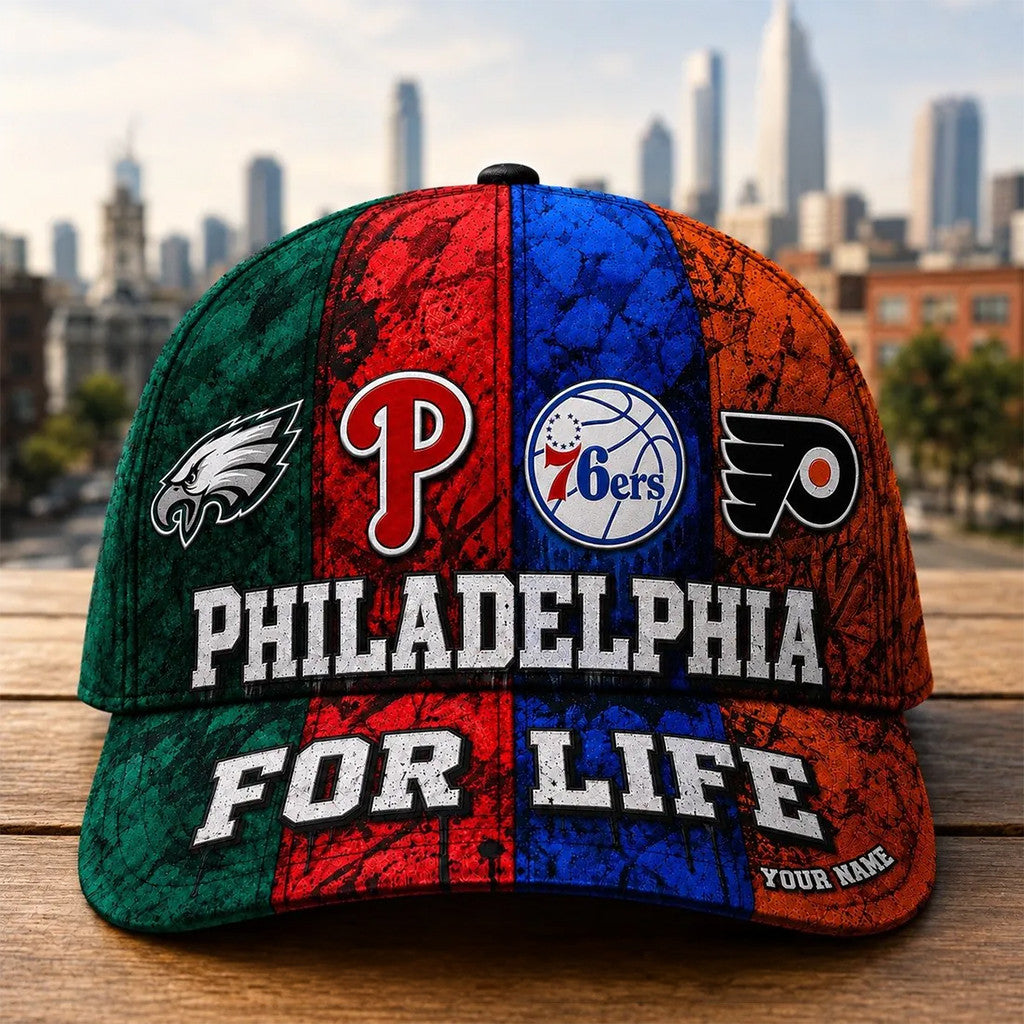 Personalized Philadelphia Sports Teams Multi-Logo Hat Philadelphia Baseball Cap Gifts For Fans - Merchluma