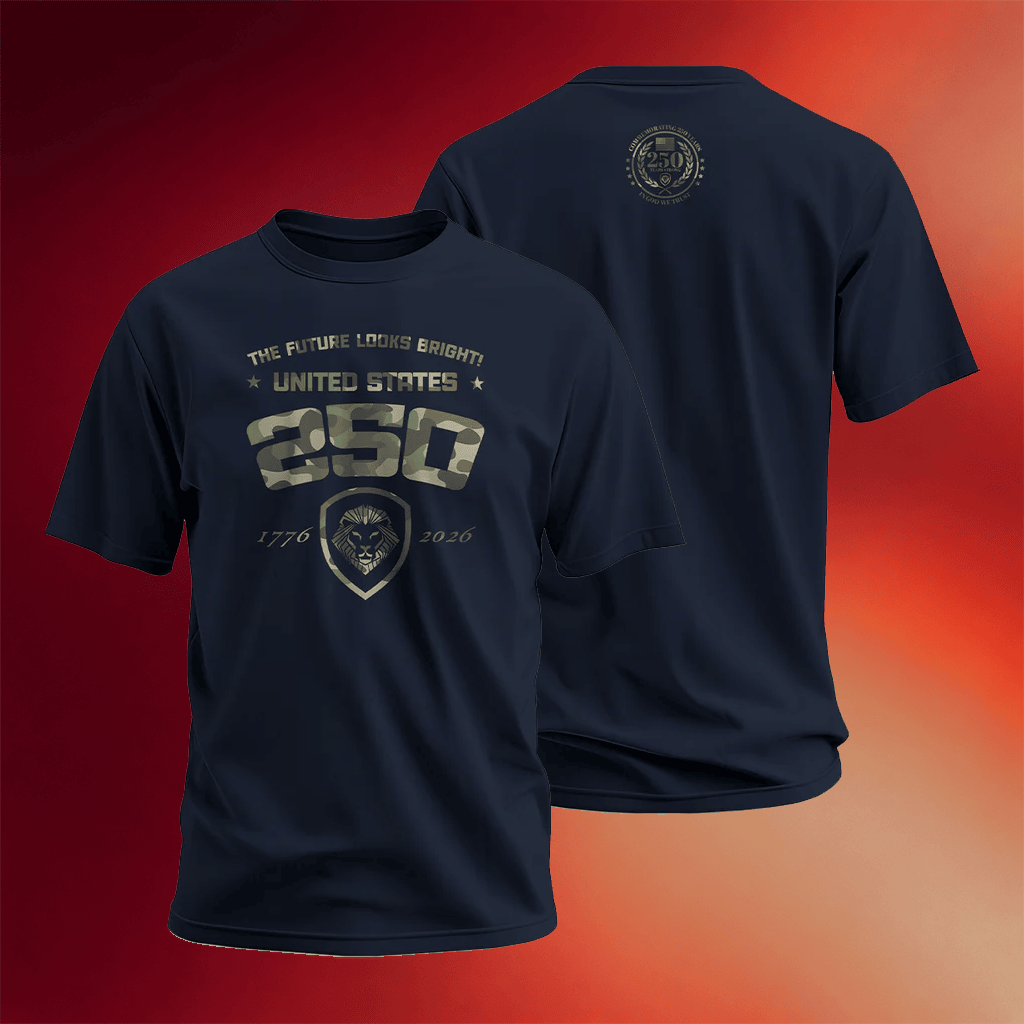 Valuetainment Merch USA 250 Collection Shirt Future Looks Bright USA 250 Camo T-Shirt Navy - Merchluma