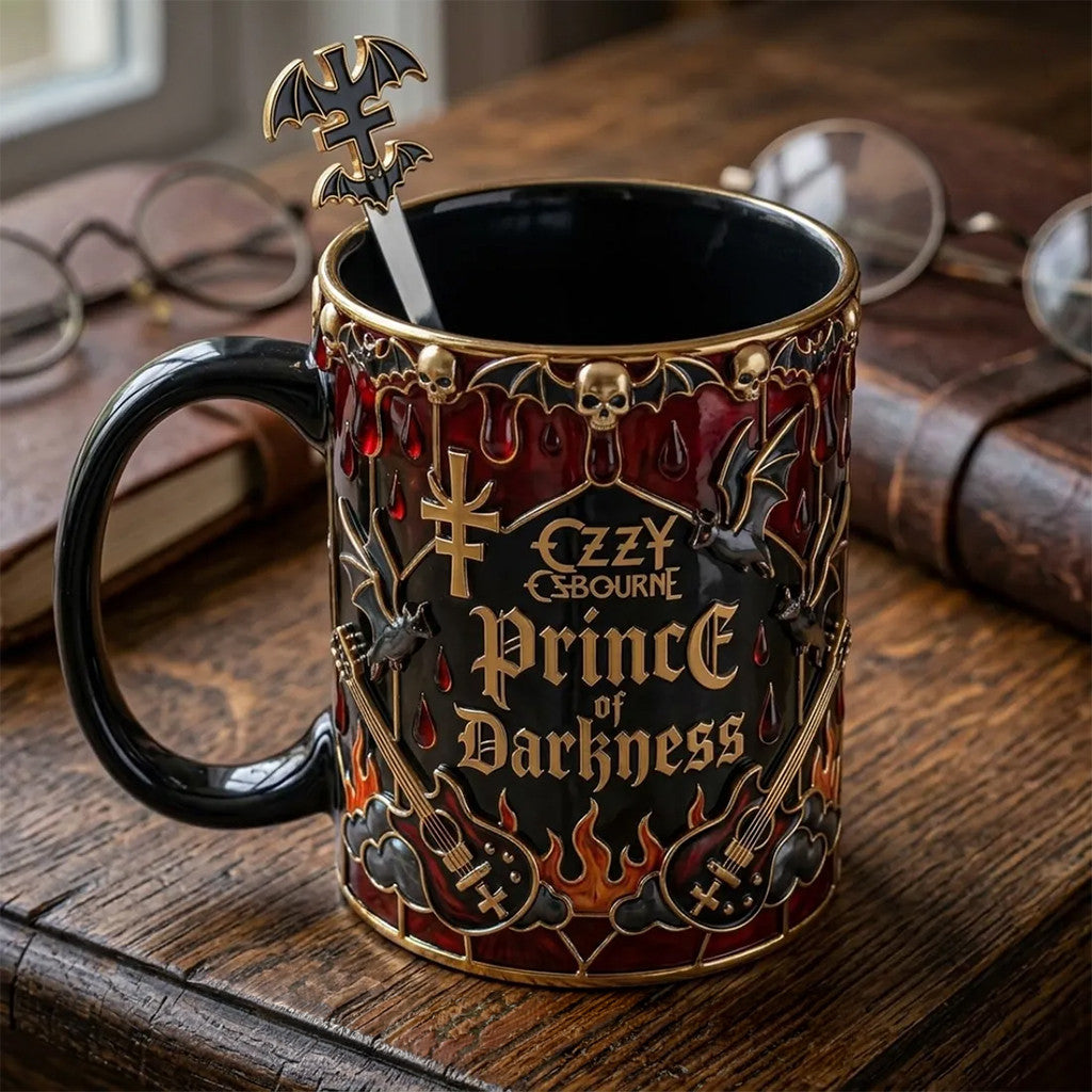 Ozzy Osbourne Prince Of Darkness Bat Motif Coffee Mug Ozzy Osbourne Merch Gift Ideas - Merchluma
