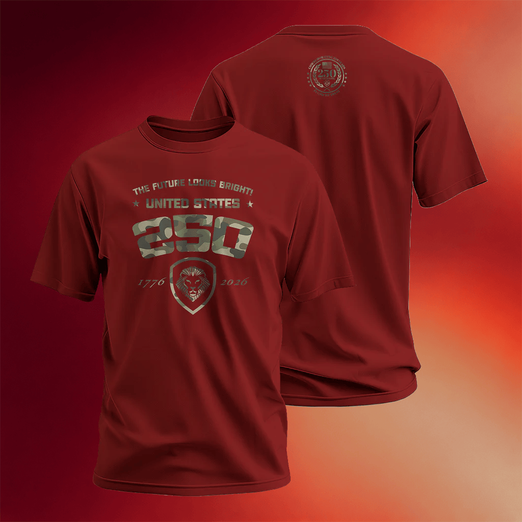 Valuetainment Merch USA 250 Collection Shirt Future Looks Bright USA 250 Camo T-Shirt Red - Merchluma