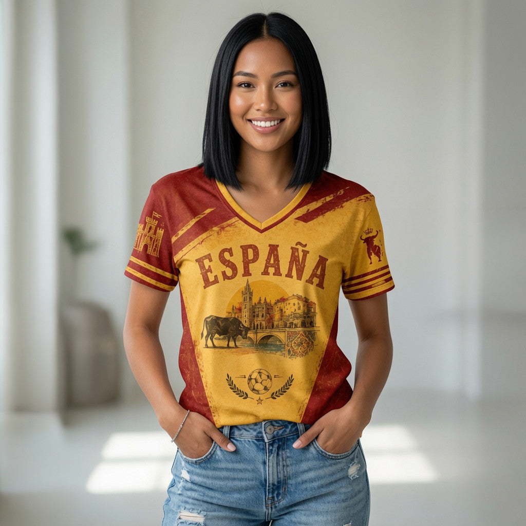 Women’s Spanish Football World Cup V -Neck Shirt Spanish Soccer Merch Gift For Her - Merchluma