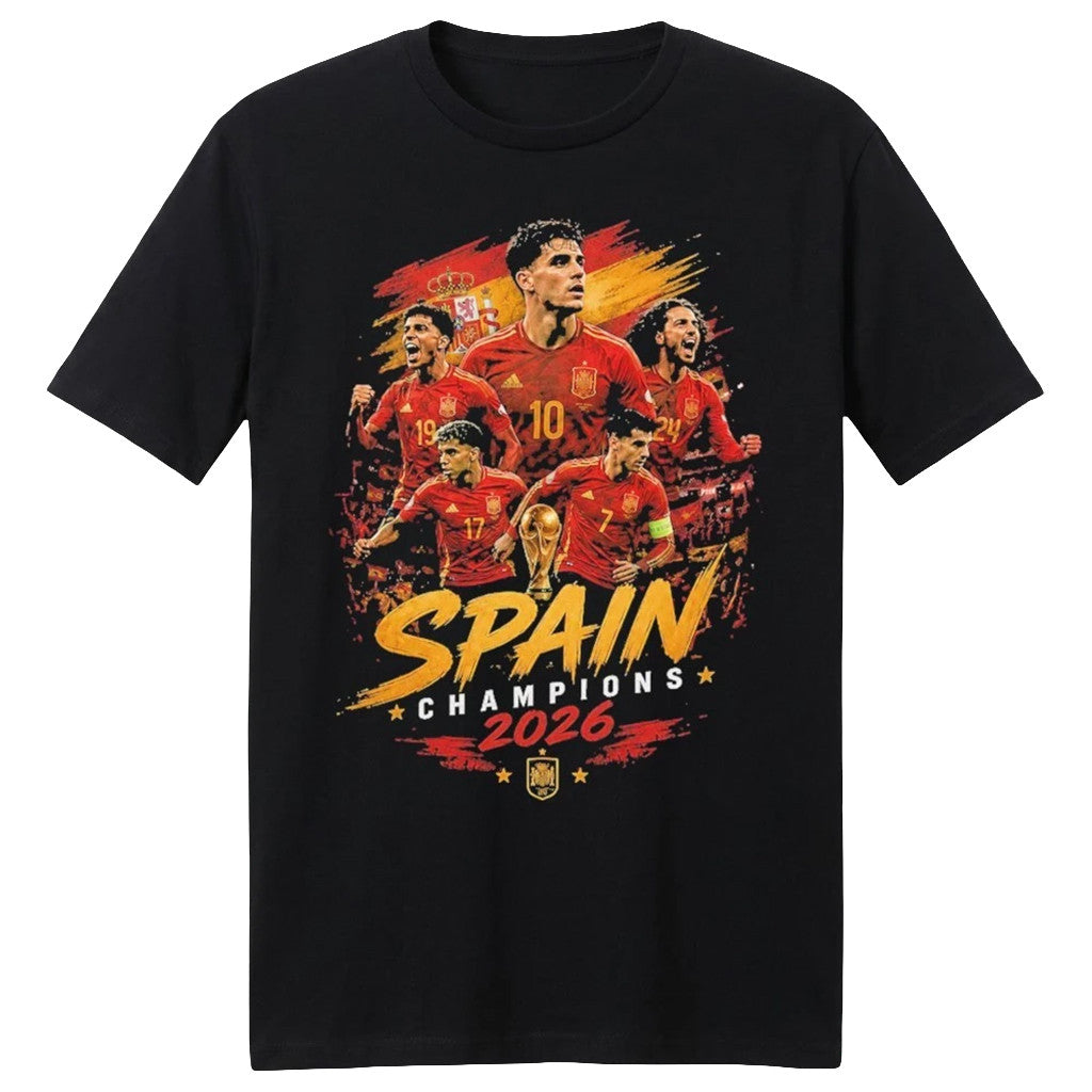 Spain World Cup Champions Merch 2026 Spain Champions Shirt Spanish Football Player T-Shirt Black - Merchluma