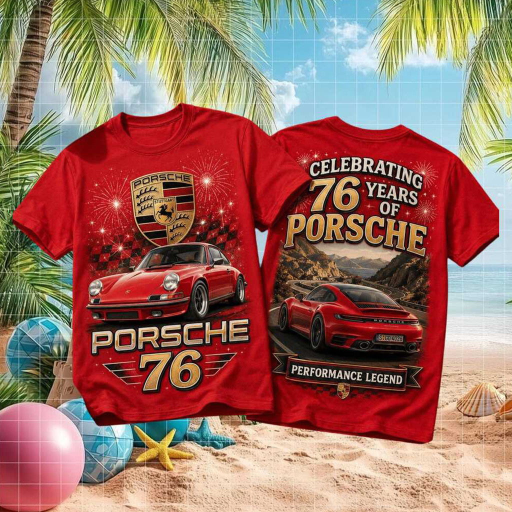 Porsche 76 Years Anniversary Celebration T-Shirt Porsche Car Enthusiast Shirt Unique Gift - Merchluma