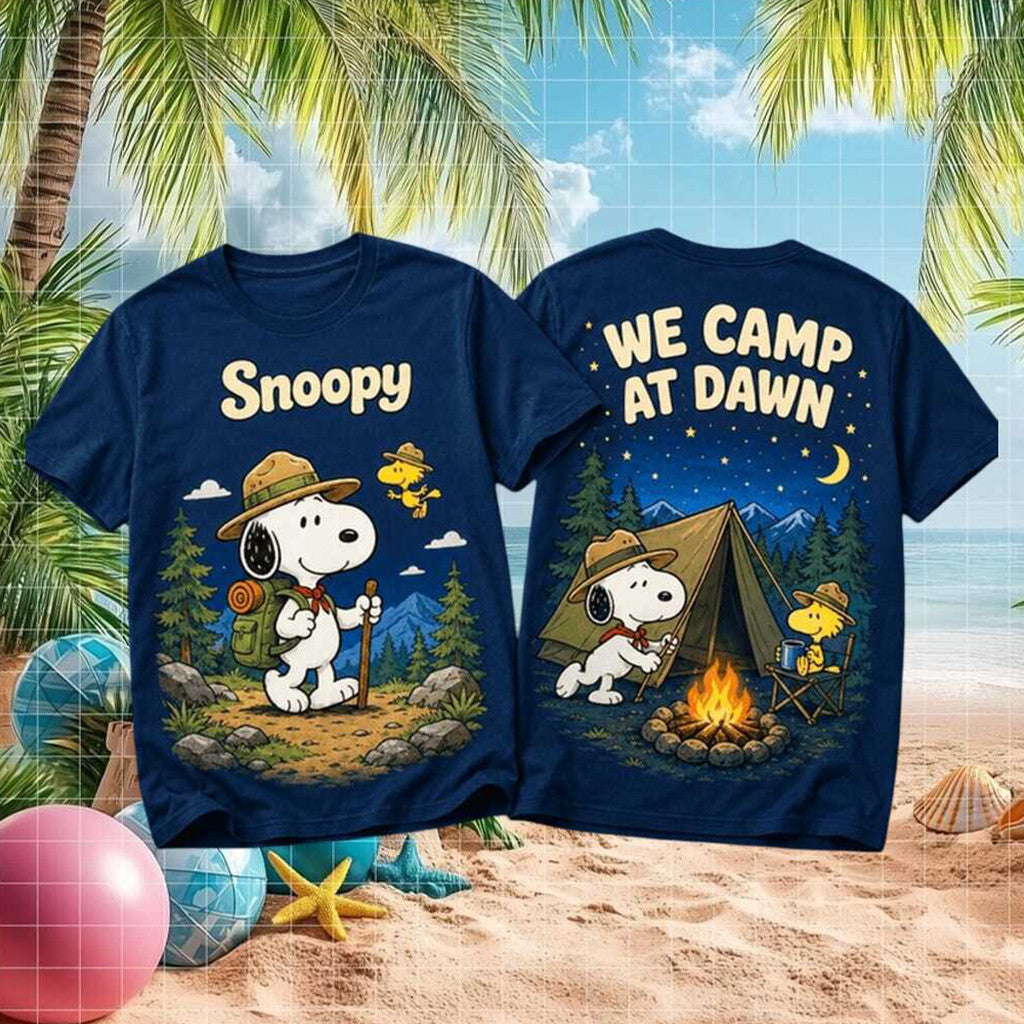Snoopy Camping Merch Dawn Peanuts Comic Adventure T-Shirt Outdoor Nature Lover Gift - Merchluma