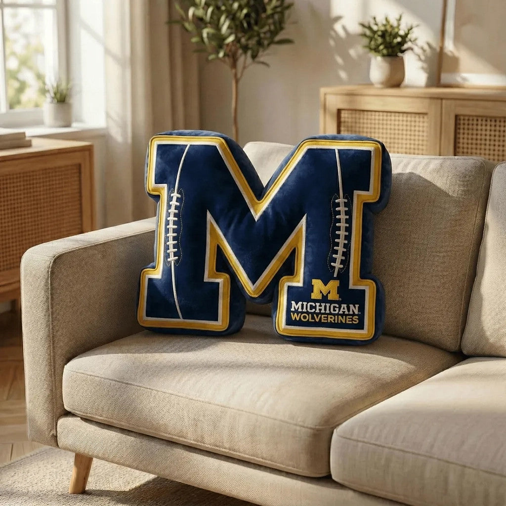 Michigan Wolverines Letter M Plush Pillow Michigan Wolverines Merch Fan Gift - Merchluma