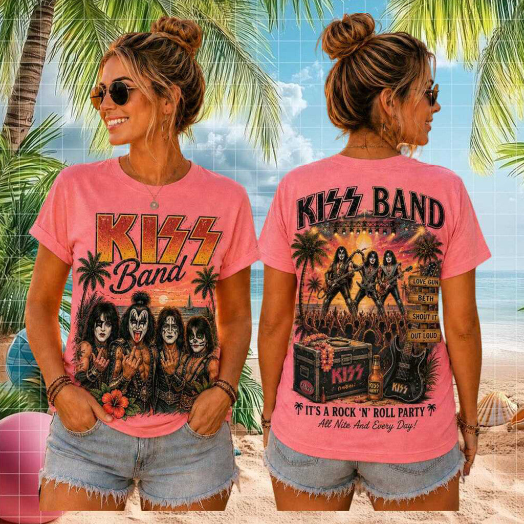 Kiss Band Rock N Roll Party Merch Vintage Style Casual Summer T-Shirt Birthday Gift - Merchluma