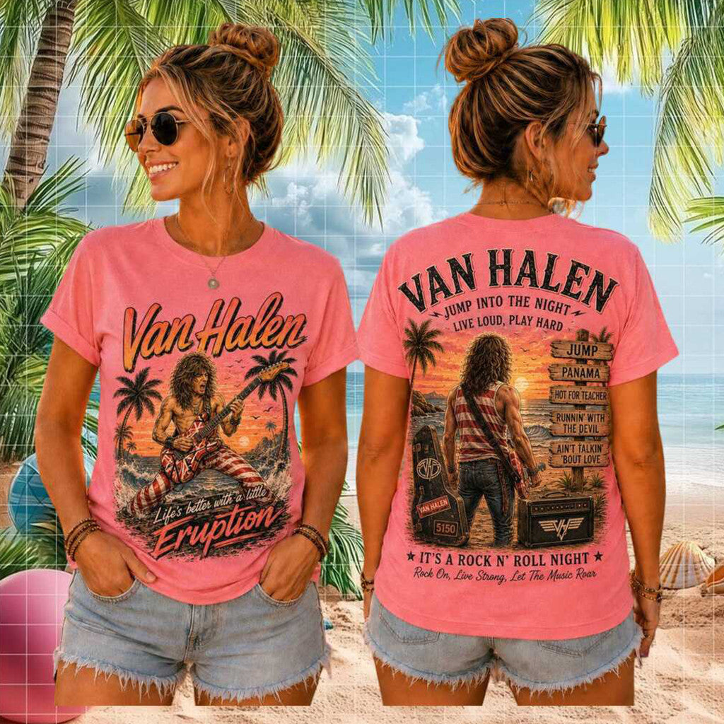 Van Halen Rock Band Pink T-Shirt Van Halen Merch Gift For Music Fans - Merchluma