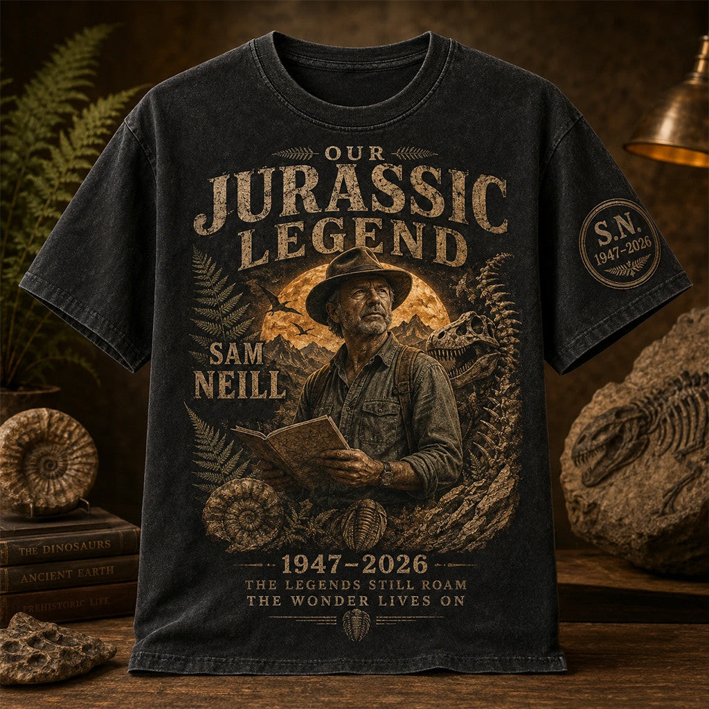 Sam Neill Jurassic Legend 2026 Tribute T-Shirt Sam Neill Merch Fan Gift - Merchluma
