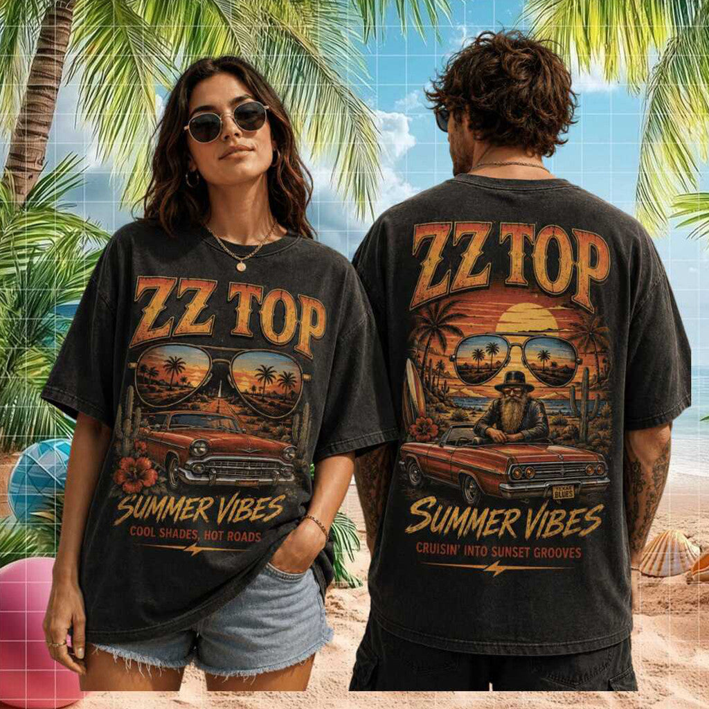 ZZ Top Summer Vibes Vintage Car Sunset Cool Shades T-Shirt ZZ Top Merch Best Gifts - Merchluma