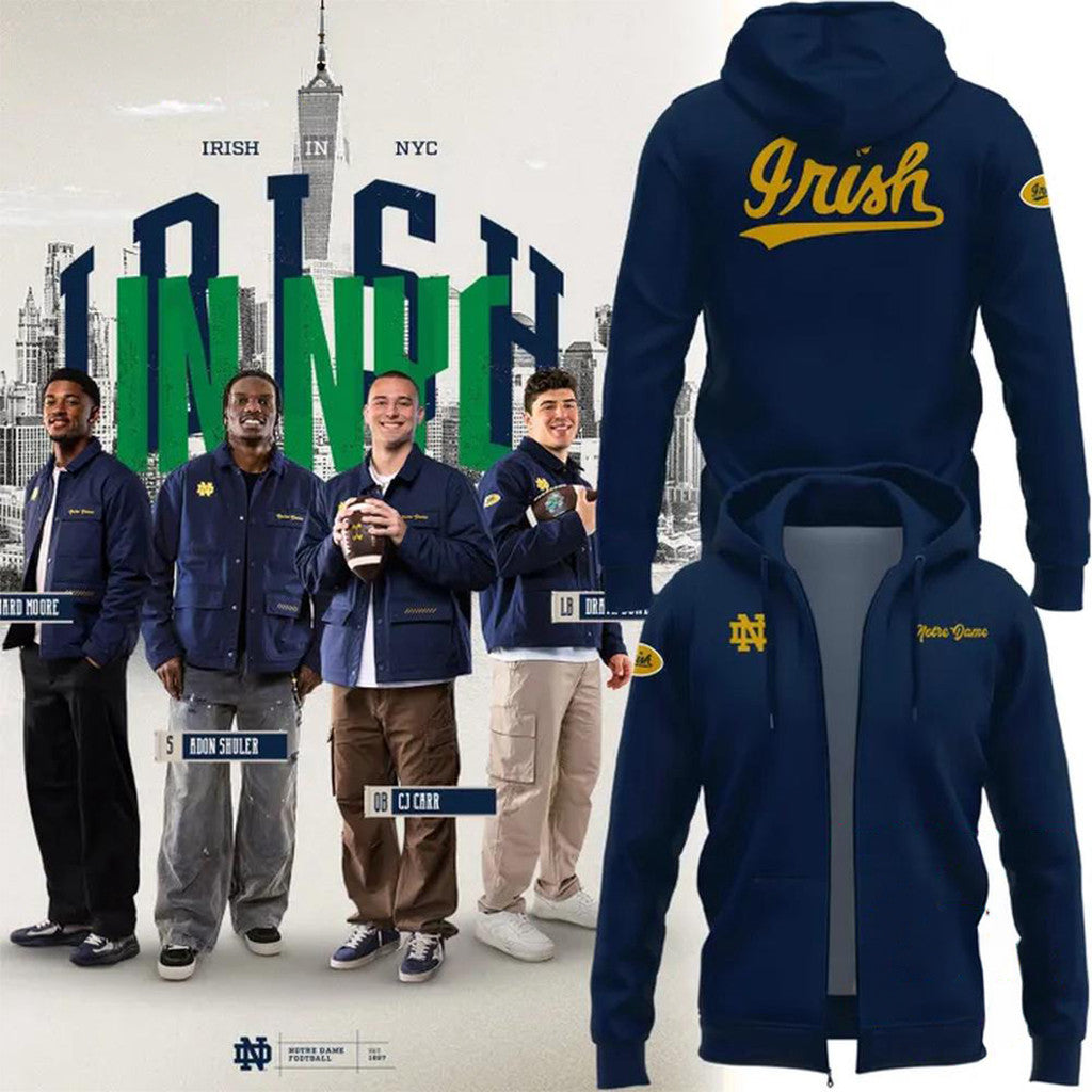 Notre Dame Fighting Irish Go Irish 2026 Zip Hoodie Ireland Notre Dame Merch Best Gifts - Merchluma
