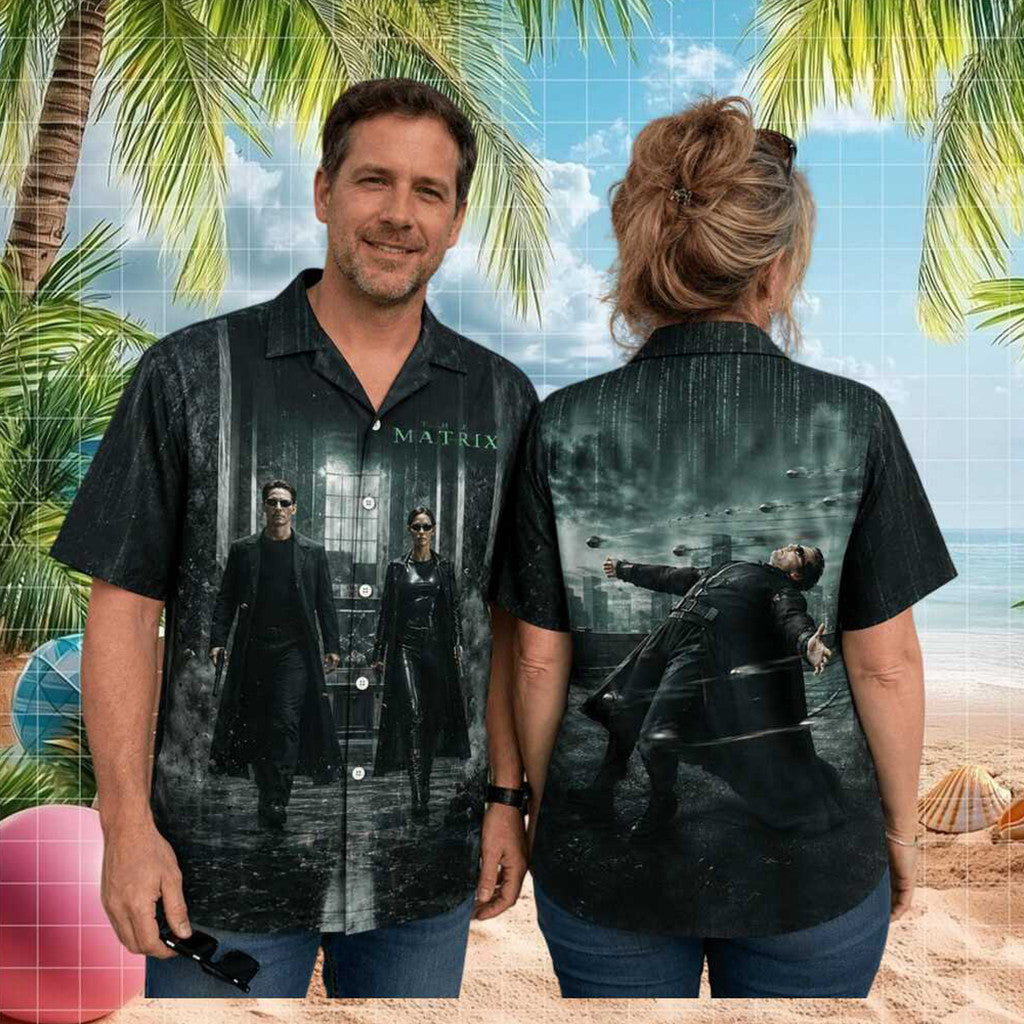 The Matrix Movie Inspired Hawaiian Shirt Featuring Neo And Trinity Action Merch Fan Gift - Merchluma
