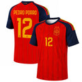 Pedro Porro Jersey Shirt Spain 2-Star World Cup Champions 2026 Merch #12 Home Jersey Fan Merch - Merchluma
