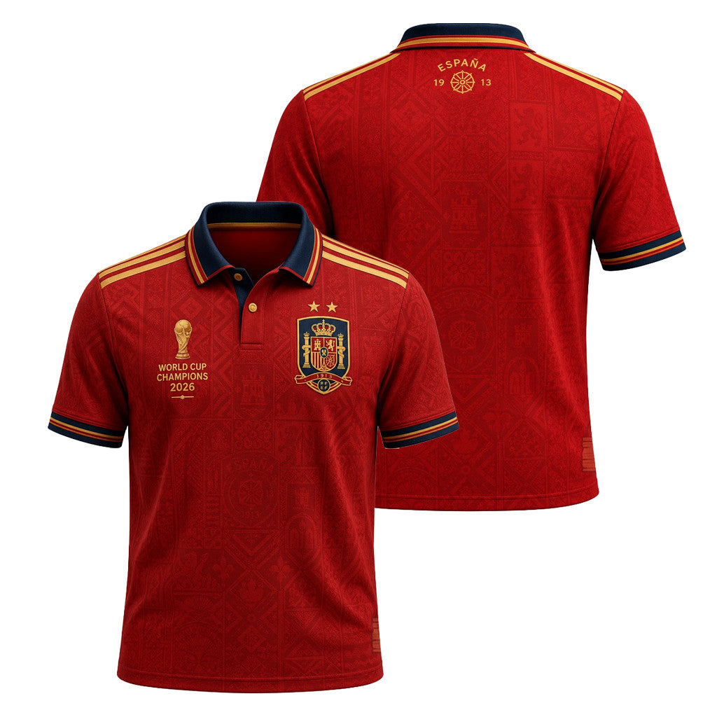 Spain World Cup Champions 2026 Polo Shirt Spain World Champions Merch Football Fan Gear Men's - Merchluma
