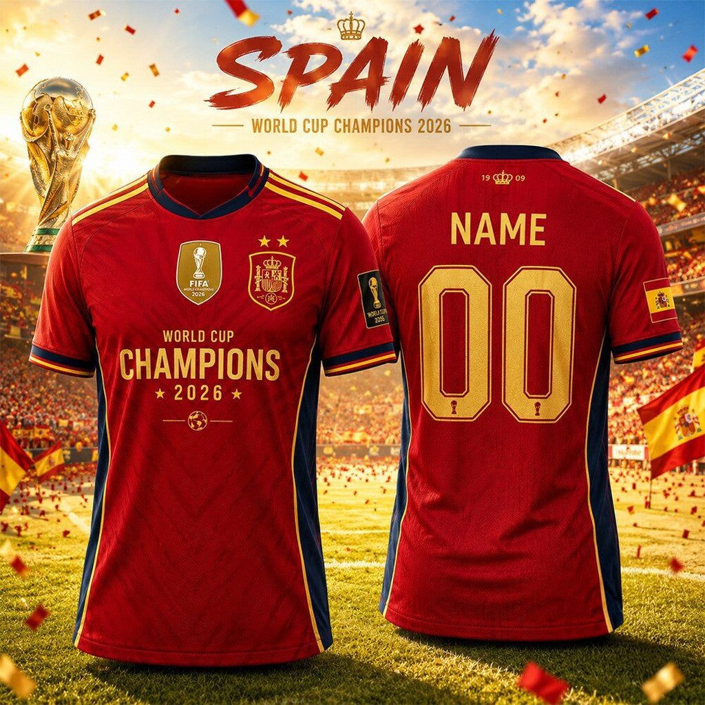Personalized Spain World Cup Champions Jersey Shirt 2026 Spain Champions Merch FIFA Gift For Fan - Merchluma
