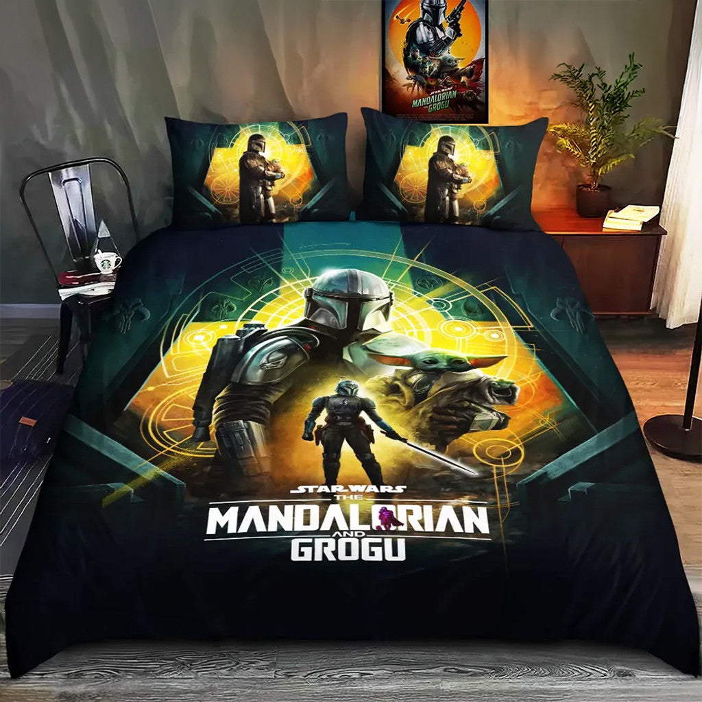 Star Wars Mandalorian And Grogu Queen Bedding Set Star Wars Merch Present Ideas - Merchluma