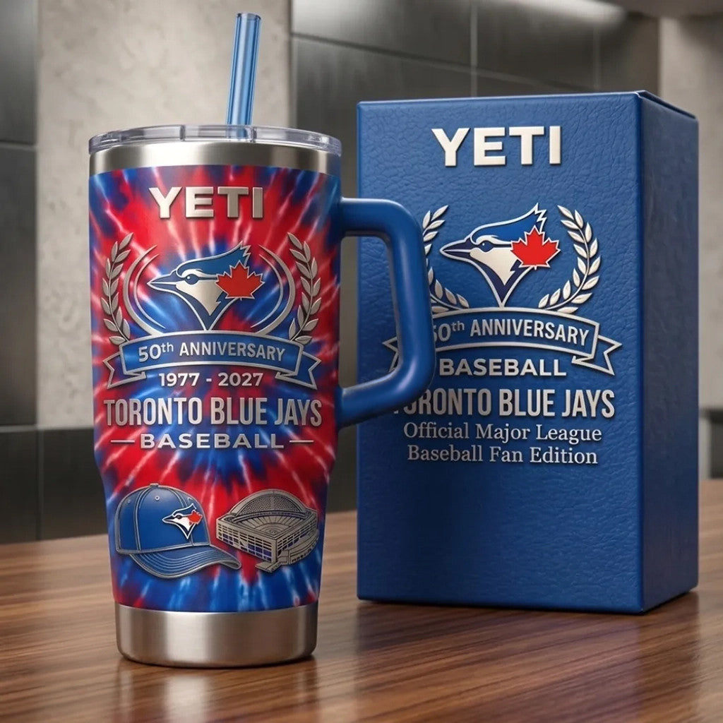 Yeti Toronto Blue Jays Merch 50th Anniversary Tie Dye Stanley Tumbler Unique Gifts For Fans - Merchluma