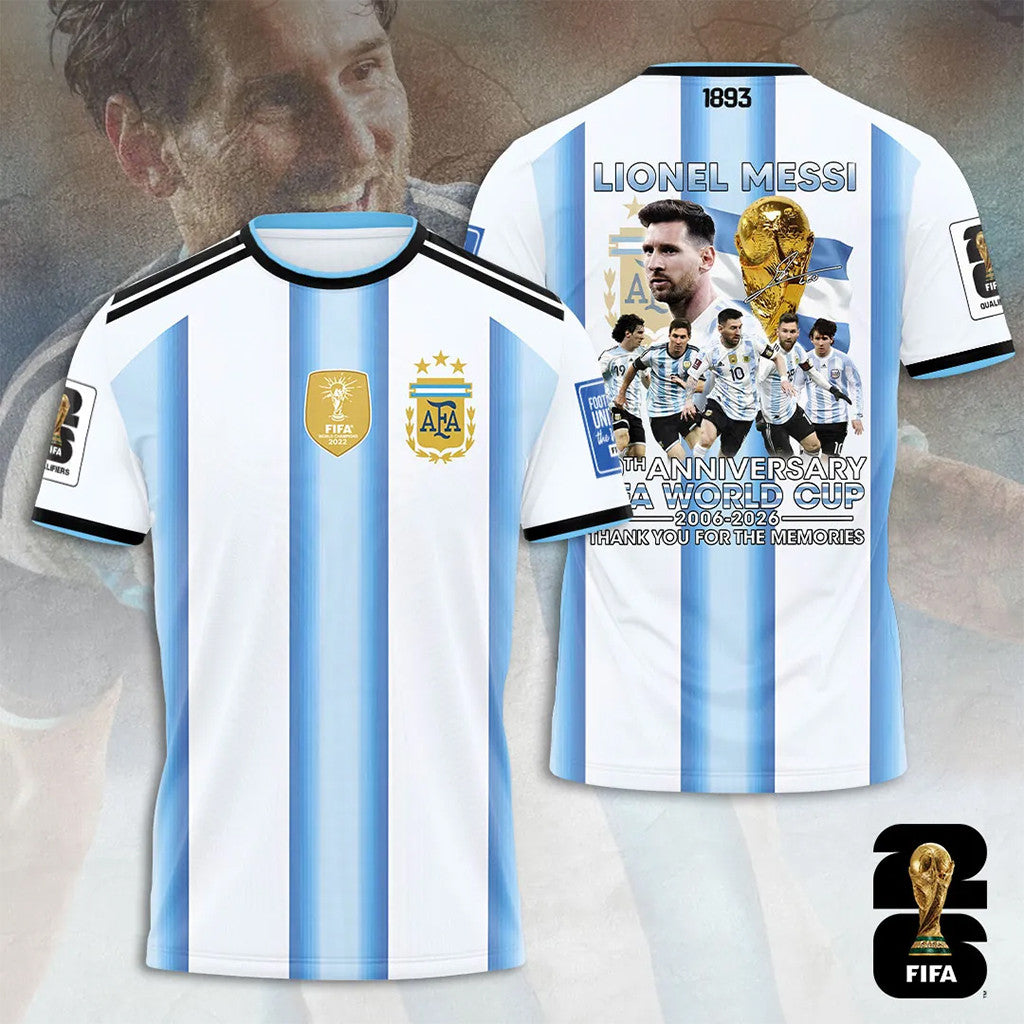 Argentina National Football Team X Lionel Messi 20th Anniversary Shirt FIFA World Cup Merch - Merchluma