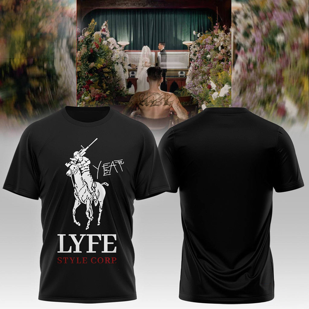 Yeat Merch 2026 Yeat Lyfestyle Corp Horse T-Shirt Black Music Lover Gift Ideas For Him - Merchluma
