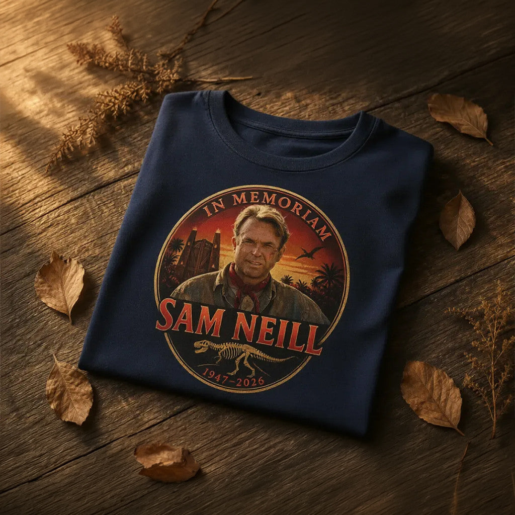 Sam Neill In Memoriam 1947 2026 Jurassic Park Vintage T-Shirt Sam Neill Merch Fan Gifts - Merchluma