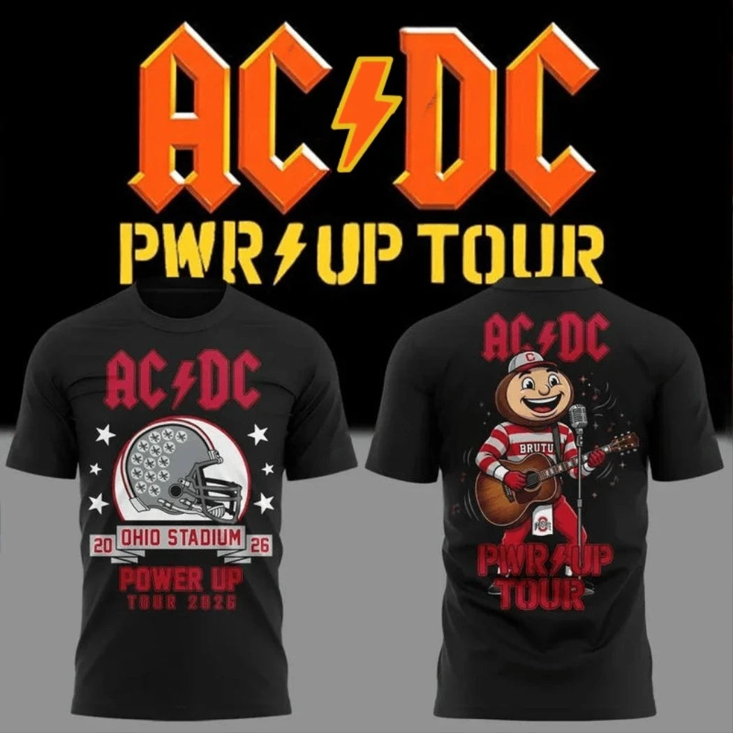 ACDC Power Up Tour Merch 2026 AC DC X Ohio State Buckeyes T-Shirt Cool Gifts For Rock Lovers - Merchluma