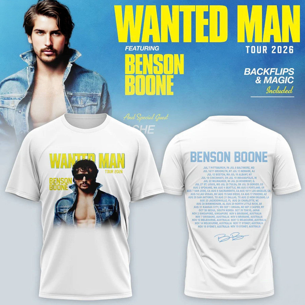 Benson Boone Tour Merch 2026 Photo Back Tour Dates T-Shirt Concert Merchandise Fan Gifts - Merchluma