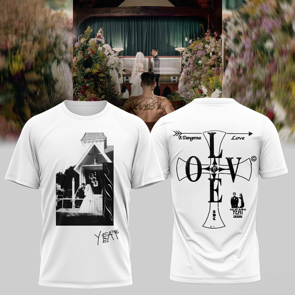 Yeat Merch A Dangerous Love Cross T-Shirt White Gifts For Yeat Fans - Merchluma