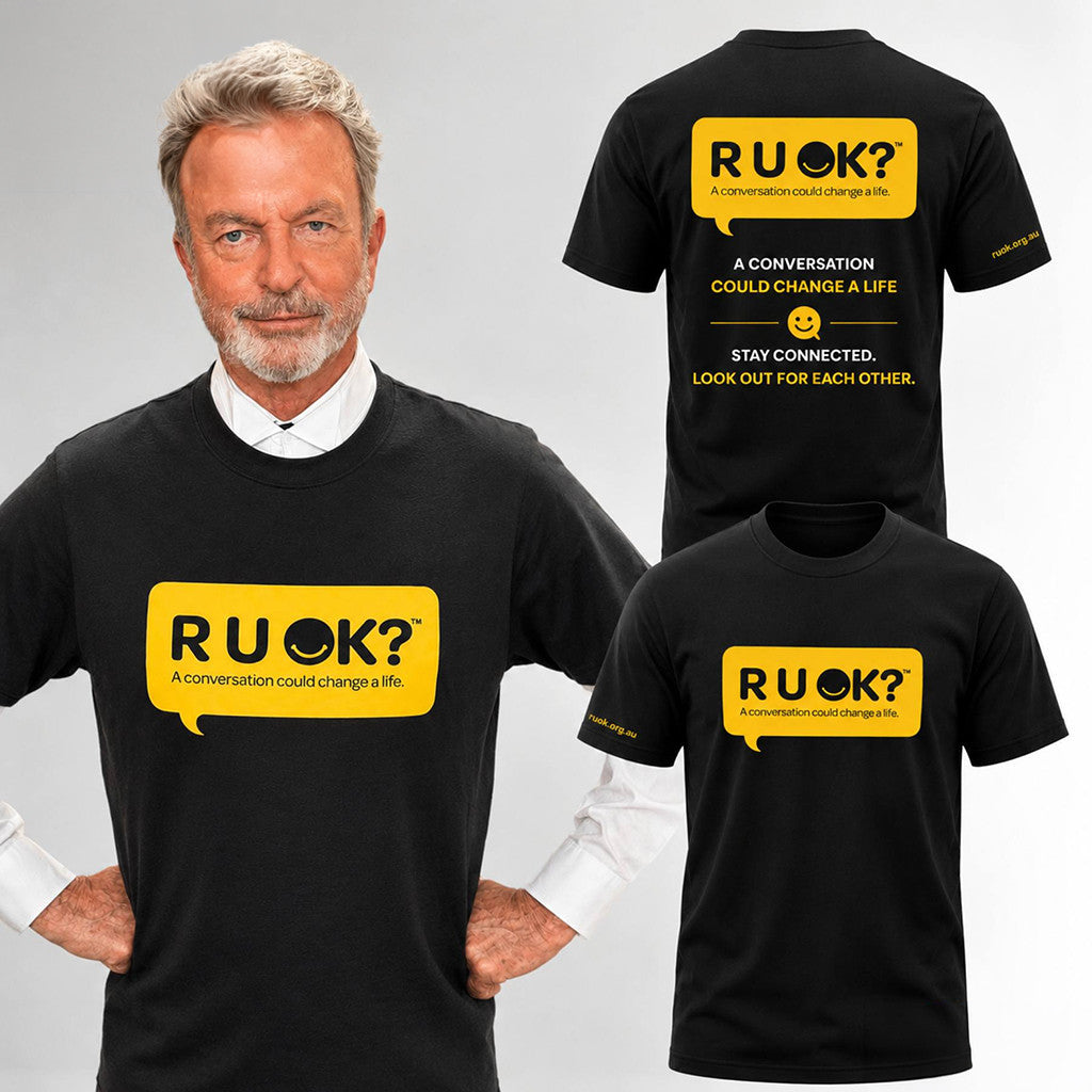 Sam Neill R U OK Mental Health Awareness T-Shirt Conversation Could Change A Life Shirt Black - Merchluma