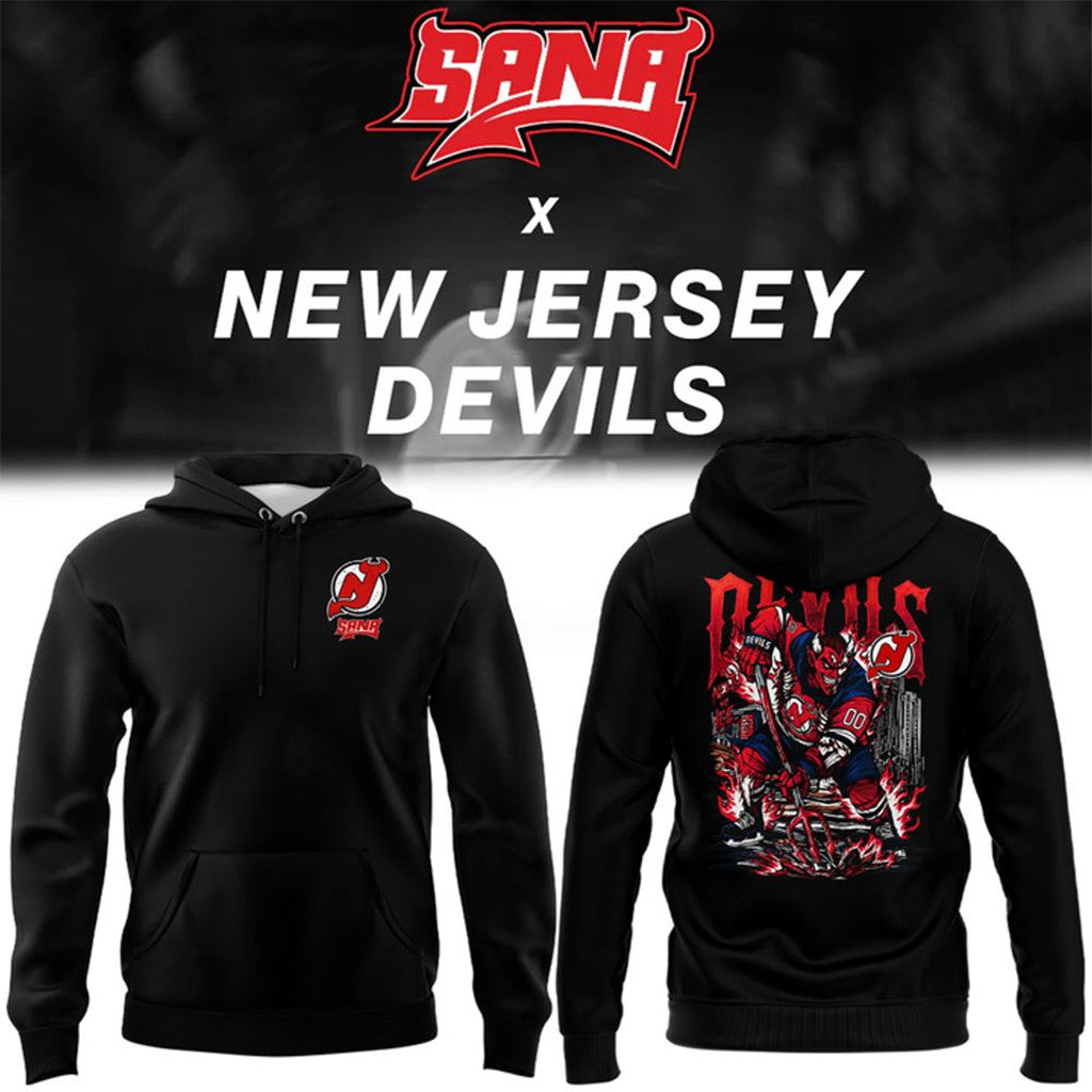 New Jersey Devils X SANA Black Hoodie 2026 NJ Devils Merch Present For Hockey Lovers - Merchluma