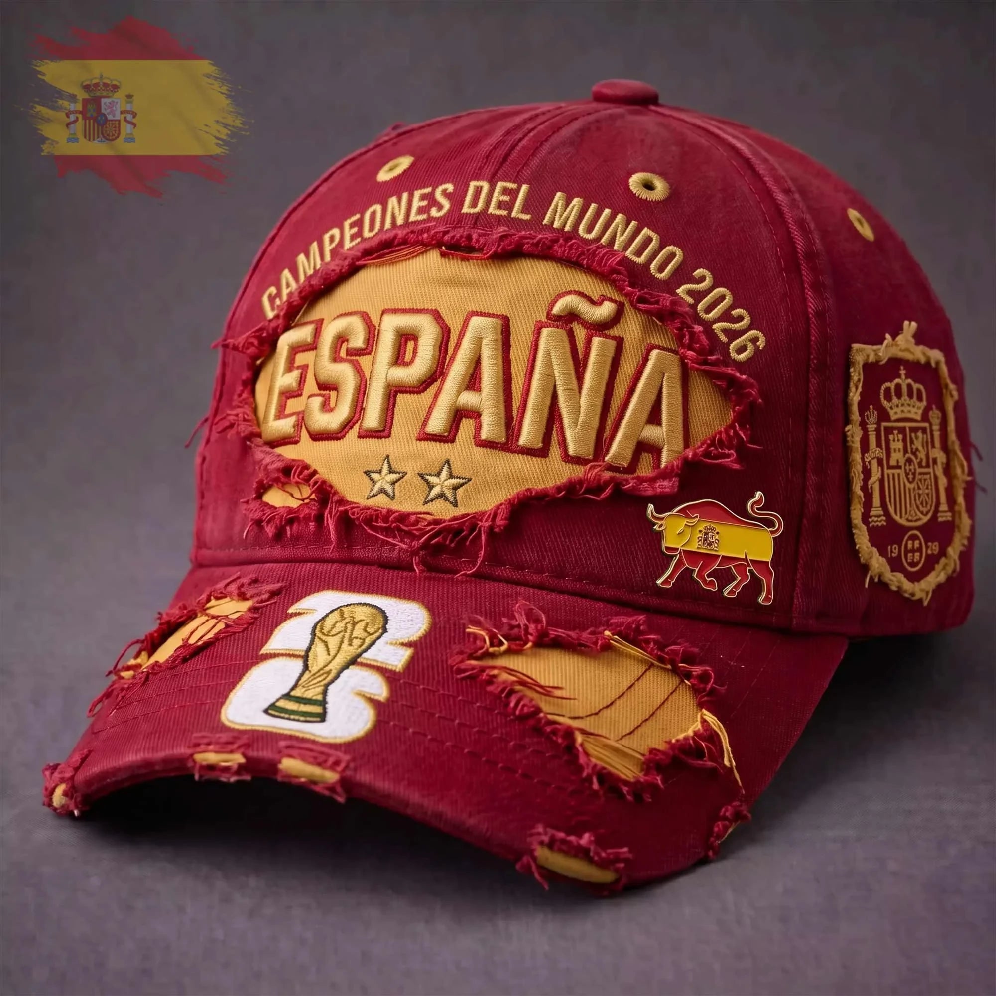 Spain World Cup Champions 2026 Merch Espana Campeones Del Mundo Distressed Hat FIFA Gear Gifts - Merchluma