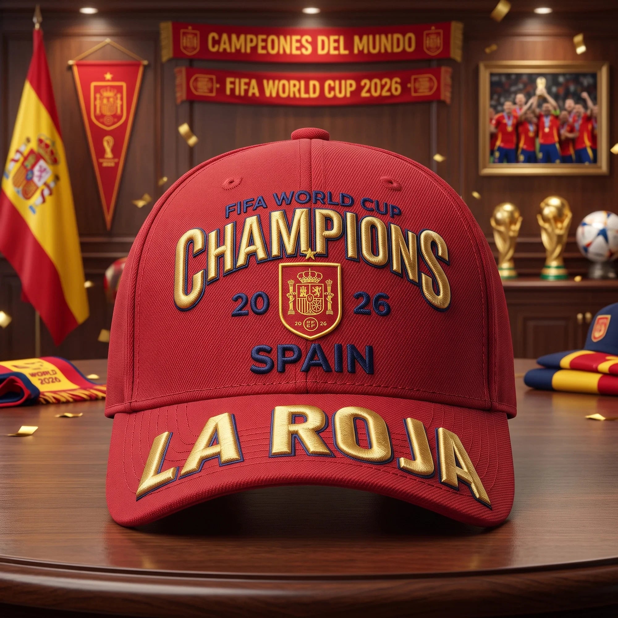 Spain World Cup Champions 2026 Merch La Roja Spain FIFA WC Champions Hat Embroidered Fan Gear - Merchluma